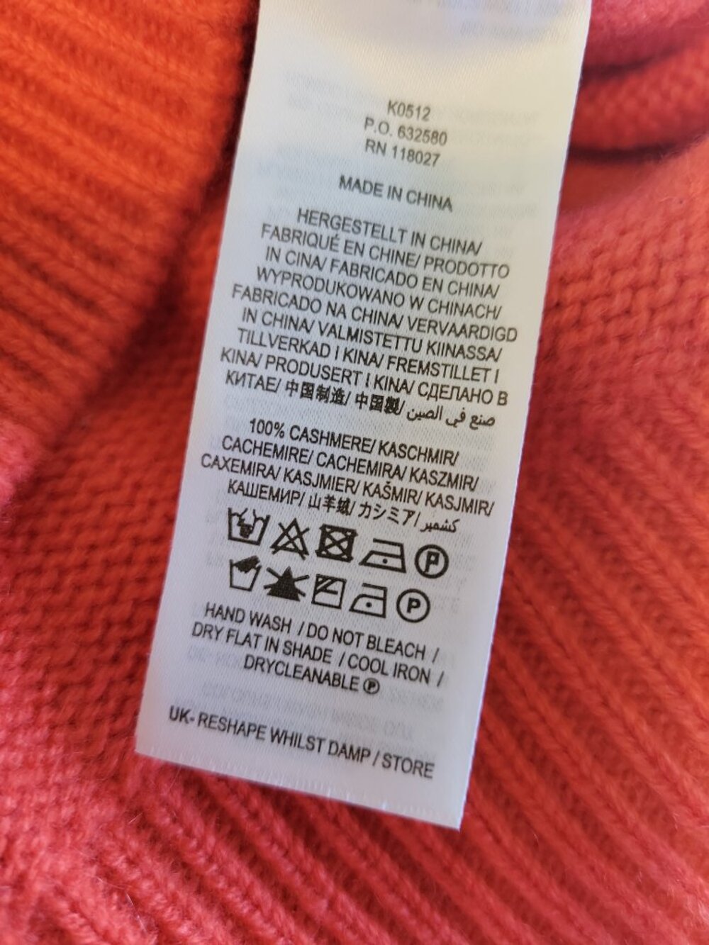 Boden Red Orange Fair Isle "Anna" Cashmere Mock Neck Sweater Women's Size 6 - Picture 10 of 10
